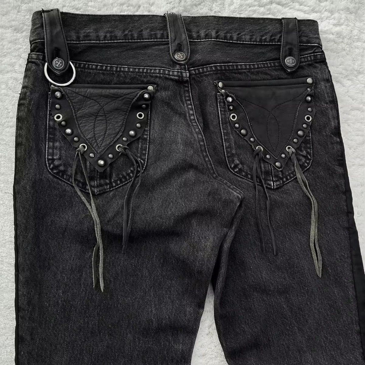 Jean Washed Design Punk Loose Gothic Printed Jeans Size US 35 - 4 Thumbnail
