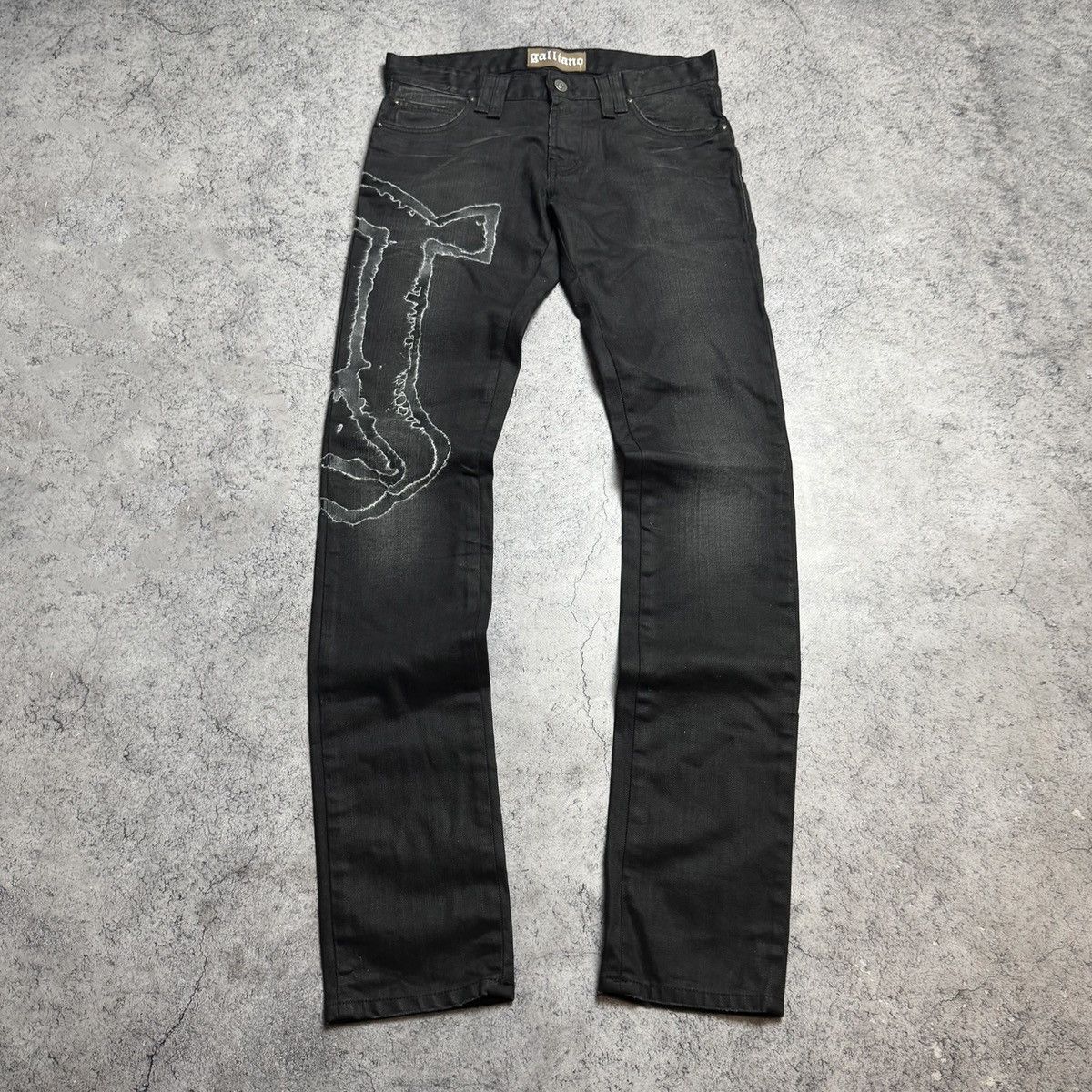 John Galliano NEW Galliano Y2K 00s Big Logo Jeans Size 28" / US 6 / IT 42 - 2 Thumbnail