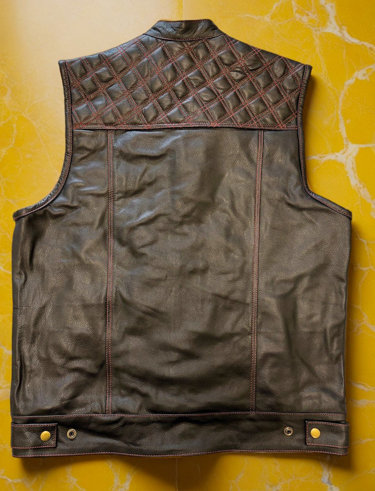 Genuine Leather × Harley Davidson × Vintage Daimond Quilted Leather Waistcoat Leather Vest Biker Club Size US XL / EU 56 / 4 - 3 Thumbnail