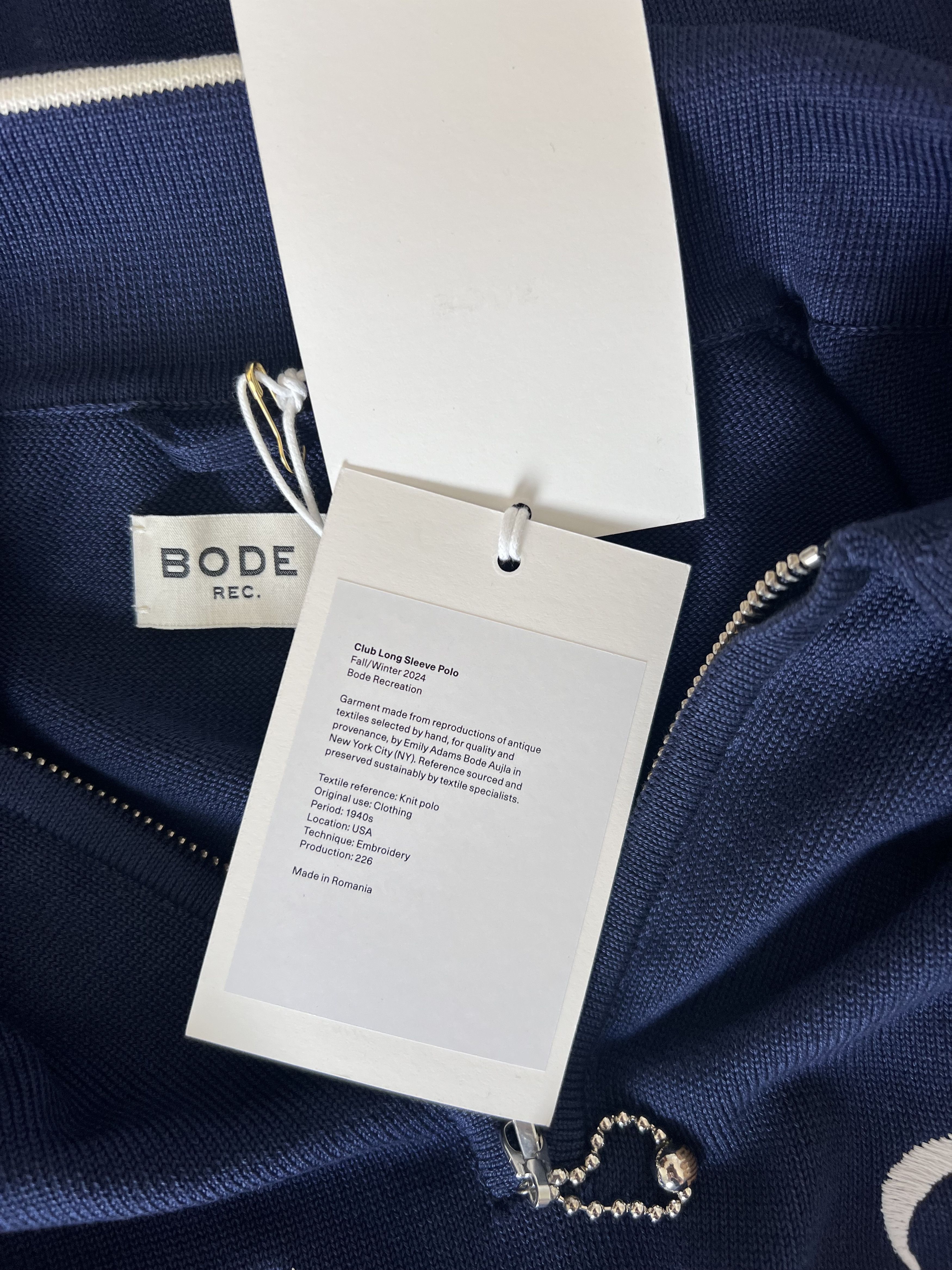 Bode Bode Club Long Sleeve Polo in Navy Size US XL / EU 56 / 4 - 8 Thumbnail