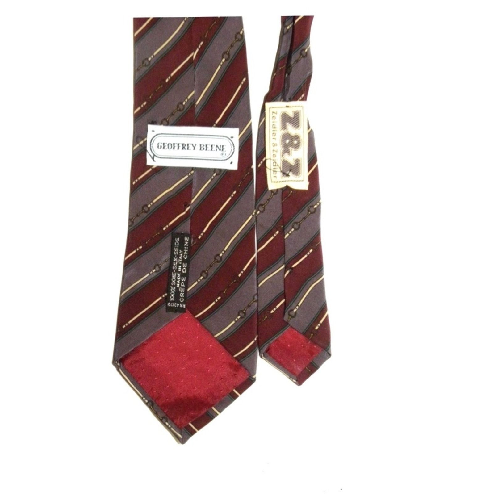 Geoffrey Beene × Vintage VTG 70s Italian Silk EQUESTRIAN Tie Mauve Burgundy Size ONE SIZE - 4 Thumbnail