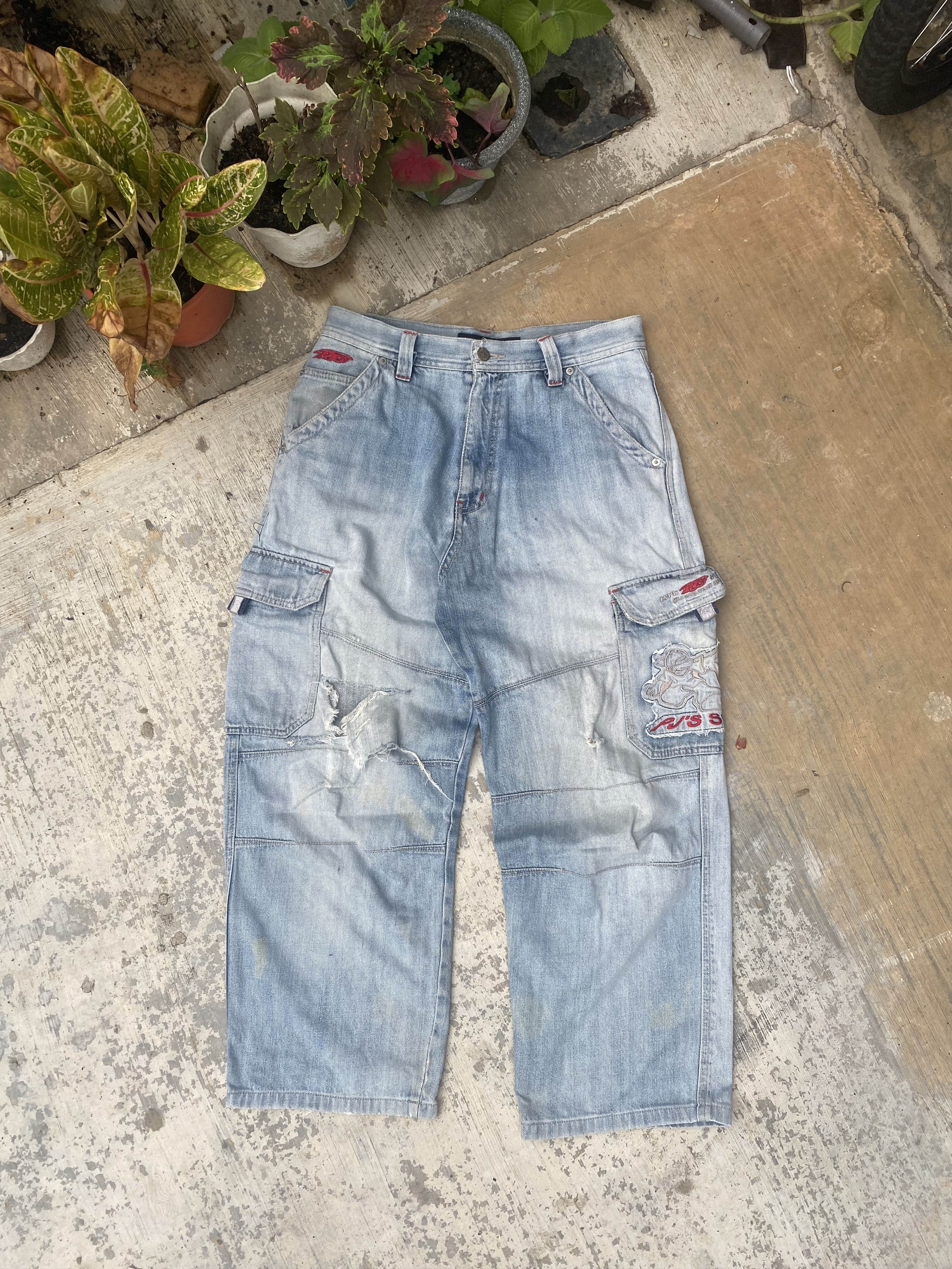 Vintage Distressed Pj’s Surf Baggy Cargo Denim Size US 31 - 1 Thumbnail