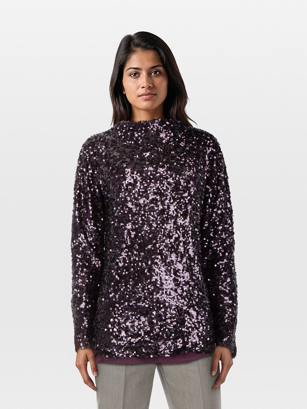 By Malene Birger Purple Sequin Long Sleeve Top Size L / US 10 / IT 46 - 1 Thumbnail