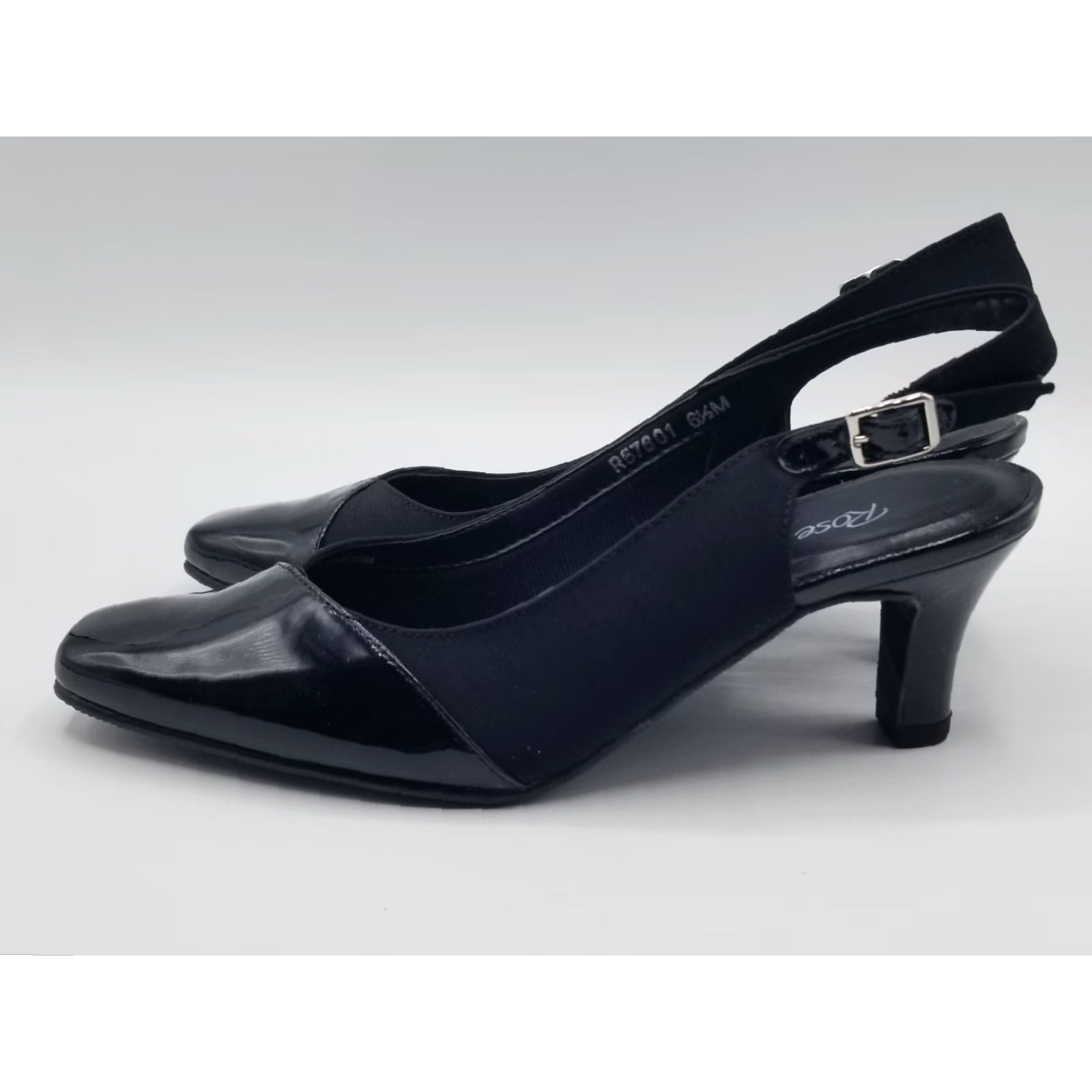 Vintage ROSE PETALS by Walking Cradles Ramona Black W Slingback Pumps - Size 6, Mid Heel, Buckle, Silver-Tone Accent, Women, Heel Shoes Size US 6 / IT 36 - 5 Thumbnail