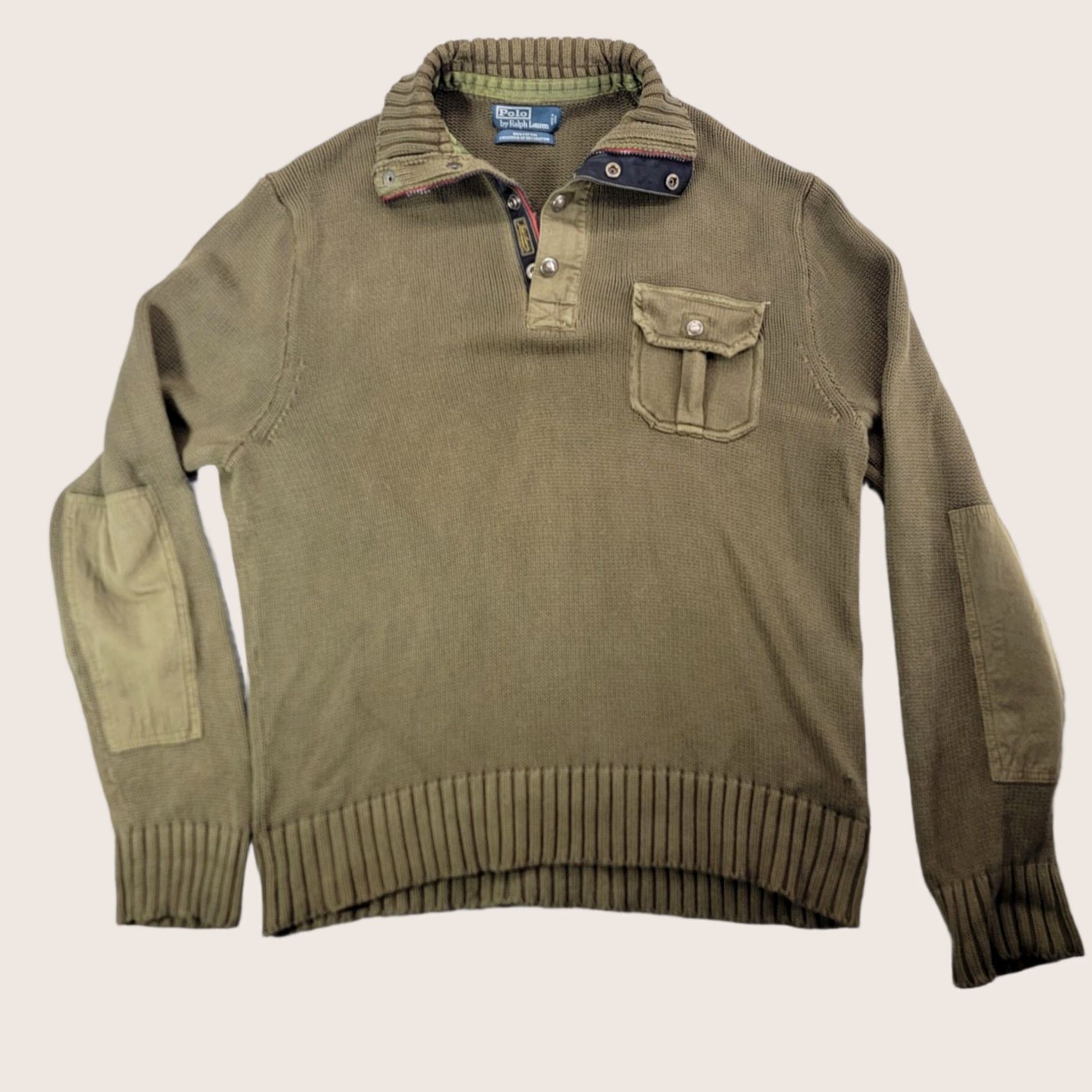 Polo Ralph Lauren Polo Ralph Lauren Sweater Mens L Green Mock Neck Henley Pullover Canvas Pocket Knitted Solid Casual Winter Long Sleeve Tight-Knit Cotton Size US L / EU 52-54 / 3 - 1 Thumbnail