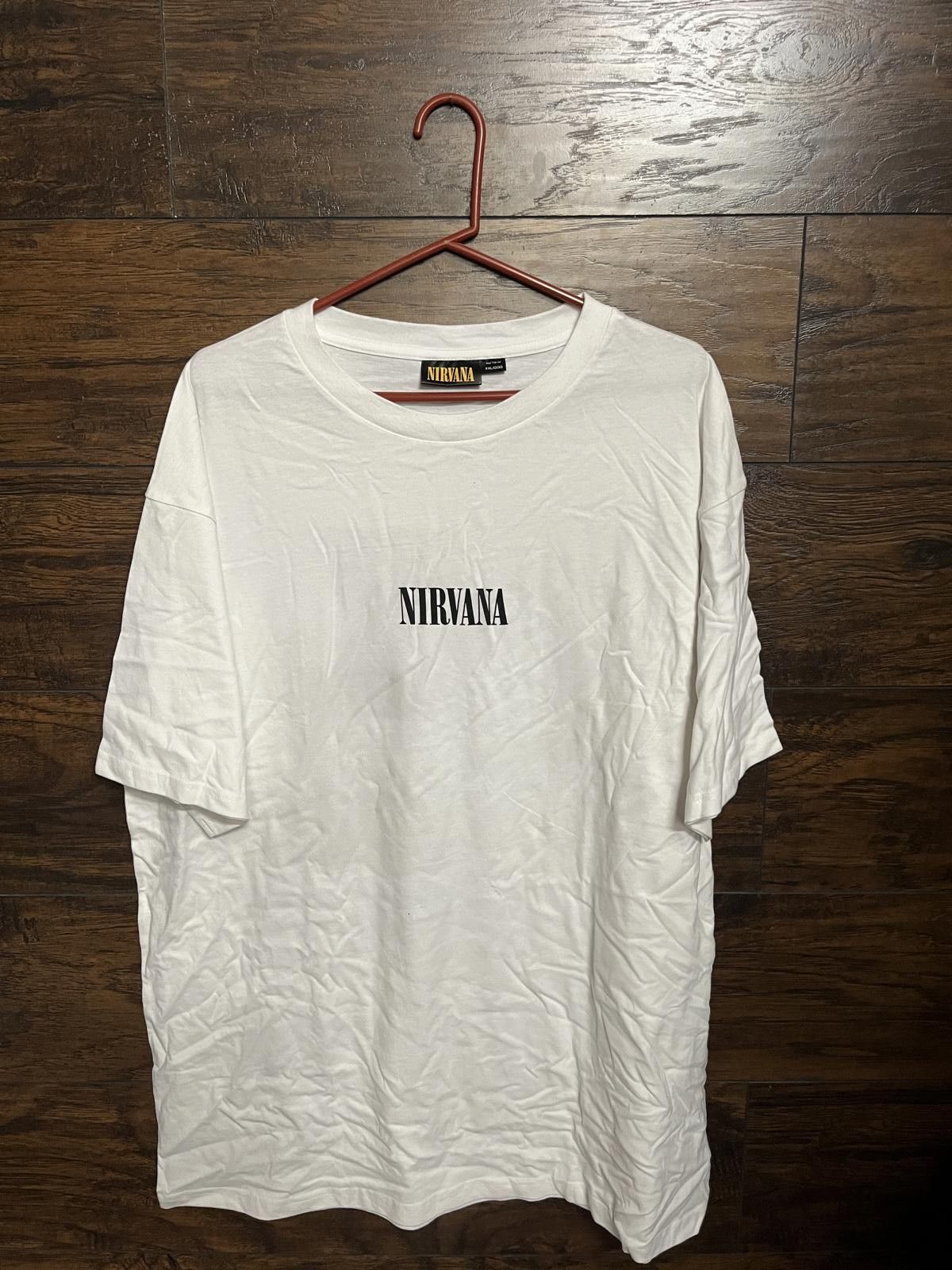Nirvana Center Hit Text Shirt - Clean White Tee Nirvana 2XL