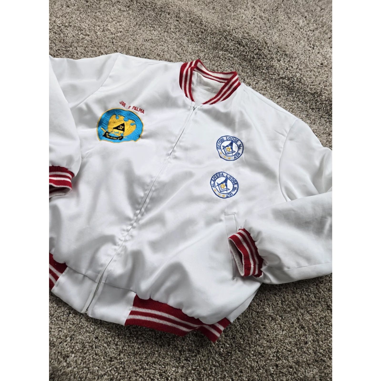 Vintage VINTAGE Freemason Bomber Jacket Mens White Full Zip 80s Shriners Aahmes L Large Size US L / EU 52-54 / 3 - 3 Thumbnail