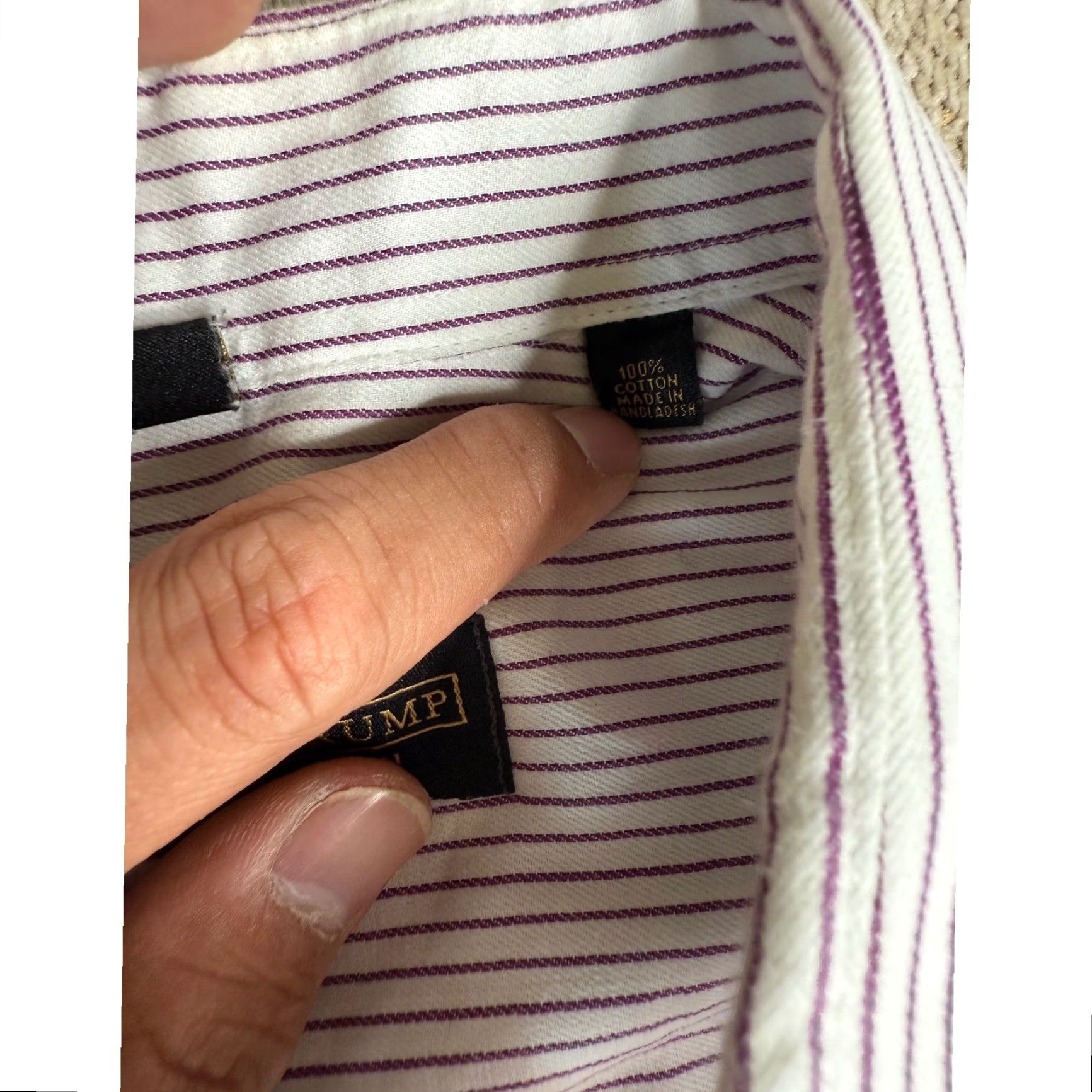 Vintage Donald J Trump Signature Collection Dress Shirt Striped 16.5 32/33 Long Sleeve White Men Regular Button Down Pocket Cotton Size 46R - 4 Thumbnail
