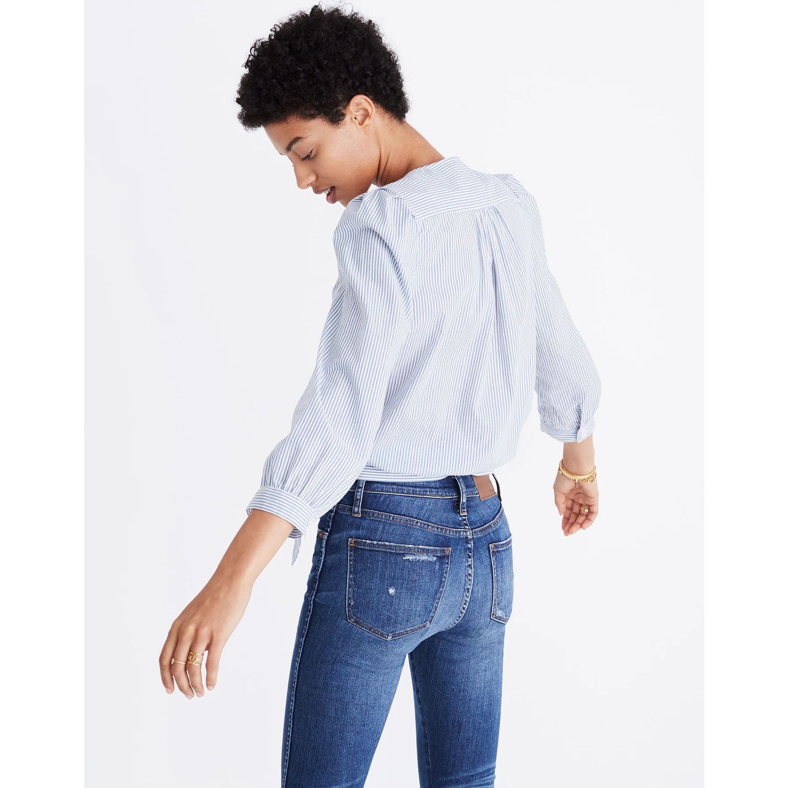 Madewell Madewell Wrap Top in Indigo Stripe Blouse Size XL Size XL / US 12-14 / IT 48-50 - 2 Thumbnail
