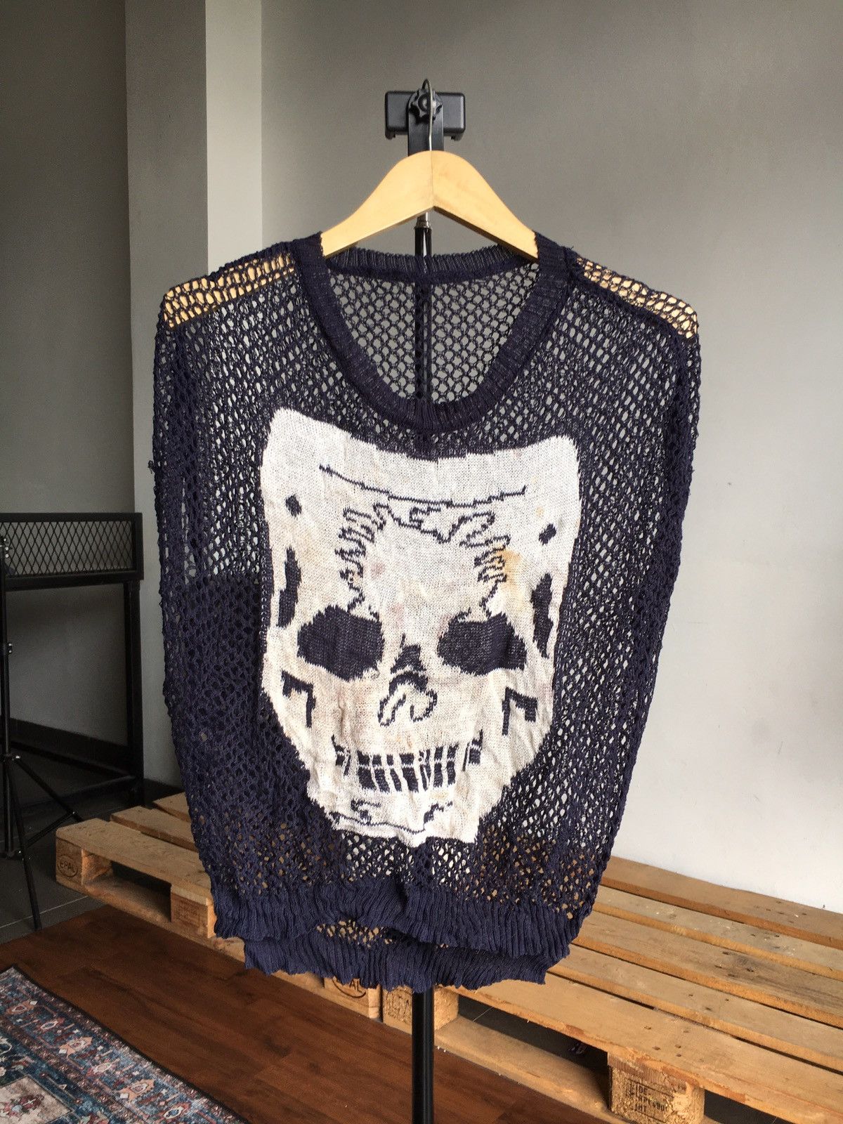 20471120 × If Six Was Nine Y2K skull navy fishnet sleeveless Size M / US 6-8 / IT 42-44 - 3 Thumbnail
