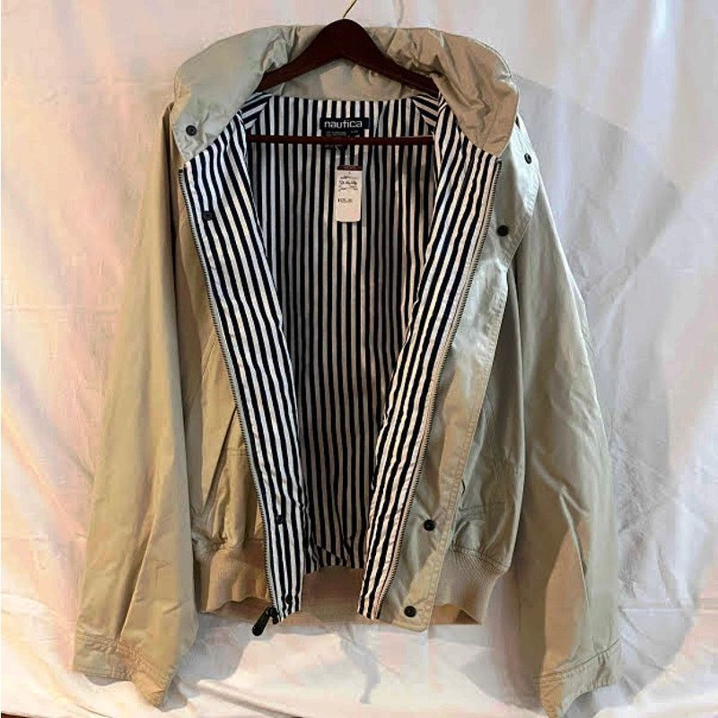 Nautica × Vintage VTG NWT Nautica Jacket Mens Tan Full Zip Lining Hidden Hood Size US L / EU 52-54 / 3 - 3 Thumbnail
