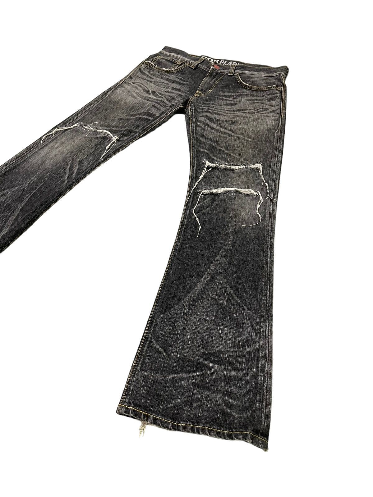 Japanese Brand Flare Jeans Edwin Japan Faded Black Distress Boot Cut 8🟦2 Size US 33 - 3 Thumbnail