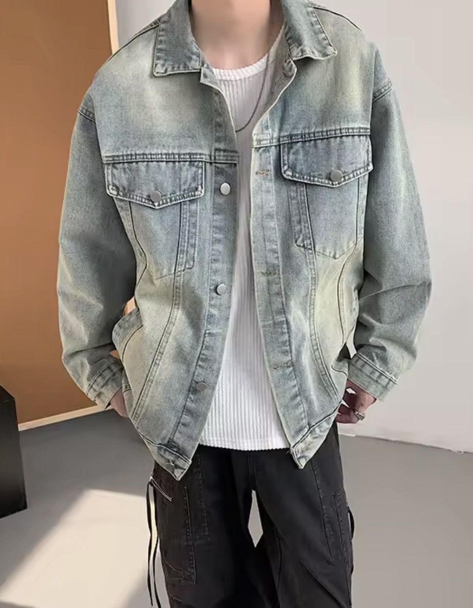 Japanese Brand Wash Blue Denim Jacket - Classic Button-Up Distressed Size US XXL / EU 58 / 5 - 4 Thumbnail