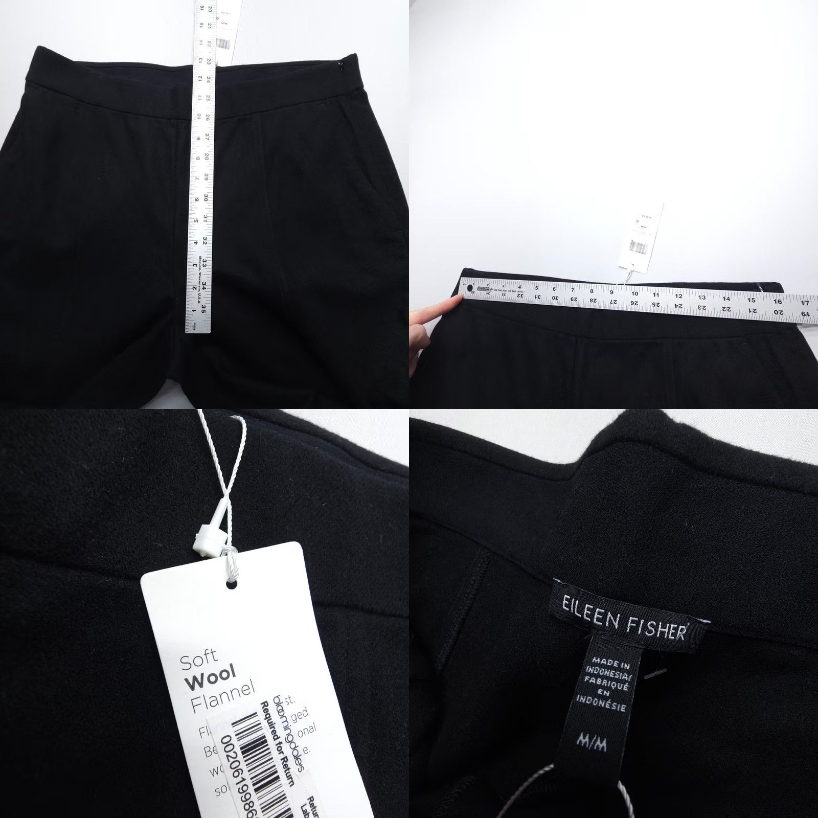 Eileen Fisher Eileen Fisher Pants Womens Medium Black Flannel Wool Flat Front Tapered 26in Inseam NWT Authentic Dress Size 32" / US 10 / IT 46 - 8 Thumbnail