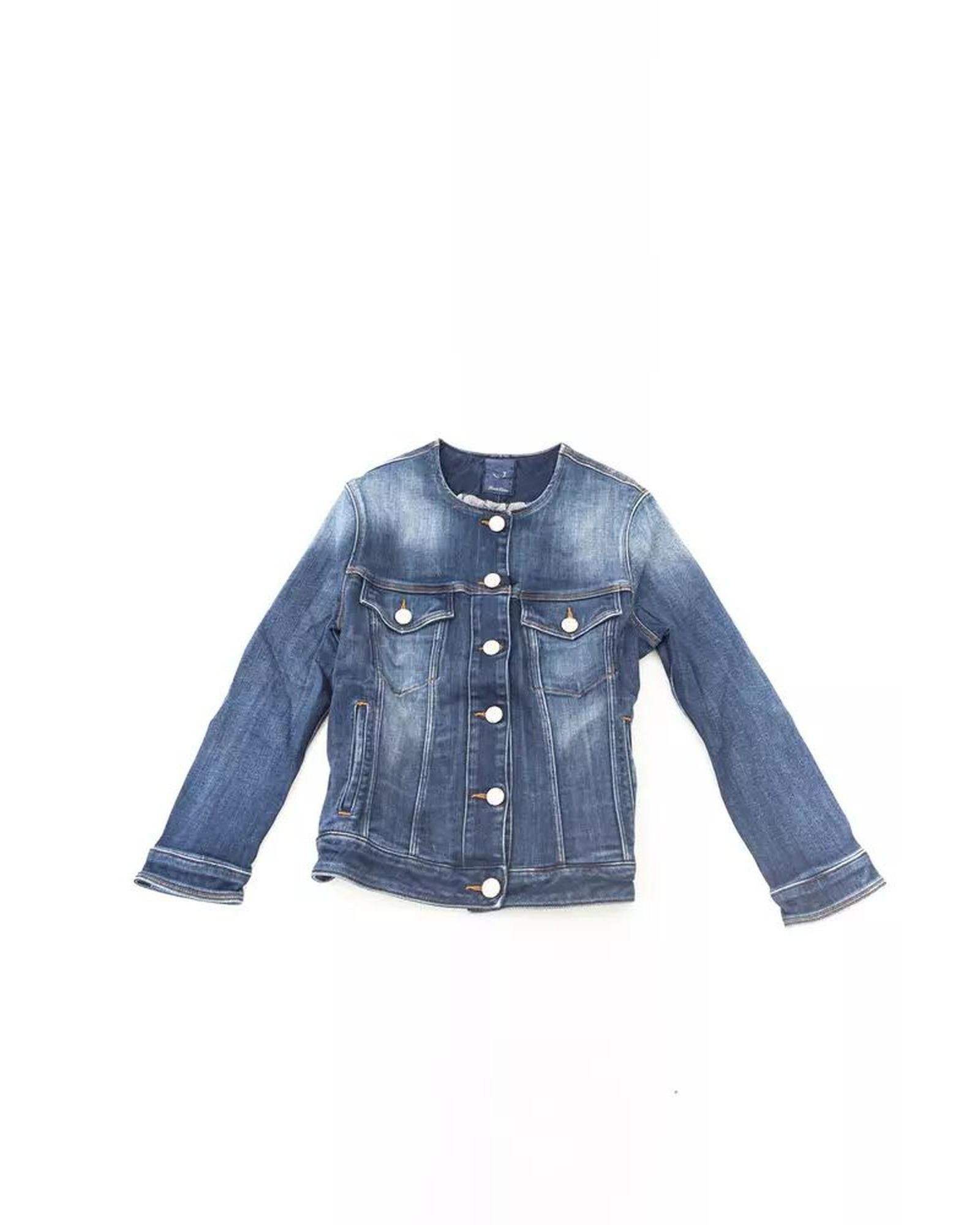 image of Jacob Cohen Denim Jacket With Metal Buttons And Contrast Stitching in Blue, Women's (Size Medium)