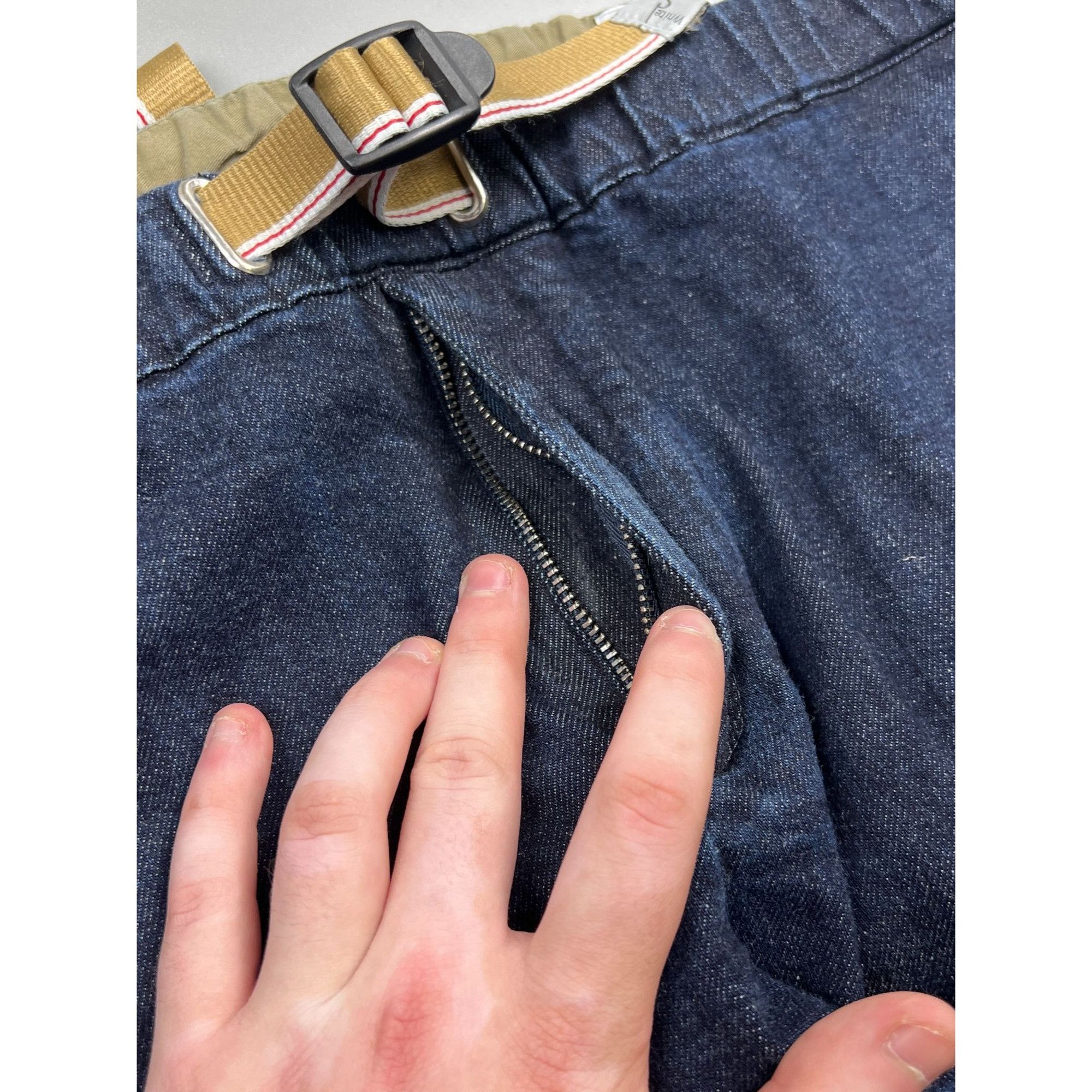 Designer Unisex White Sand Raw Selvedge Denim Jeans Pants (Y0797) Size US 34 / EU 50 - 5 Thumbnail