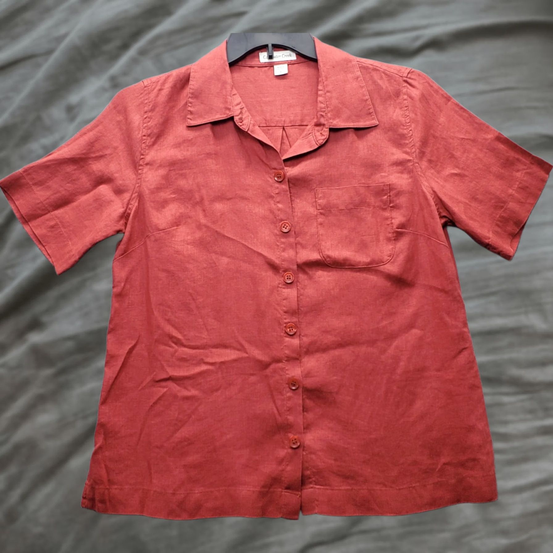 Coldwater Creek Coldwater Creek Shirt Womens S Dark Red Chest Pocket Short Sleeve Button-Up Size S / US 4 / IT 40 - 1 Thumbnail