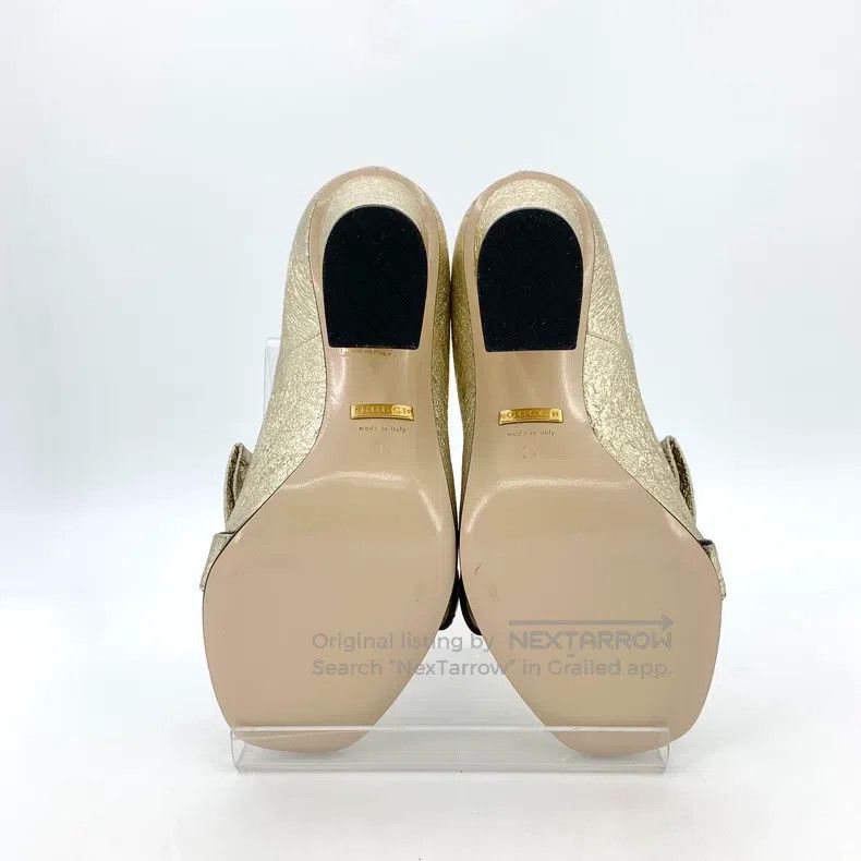 Gucci Gucci Gold logo fine glitter thick high heels Mary Jane sh Size US 4.5 / IT 34.5 - 5 Thumbnail