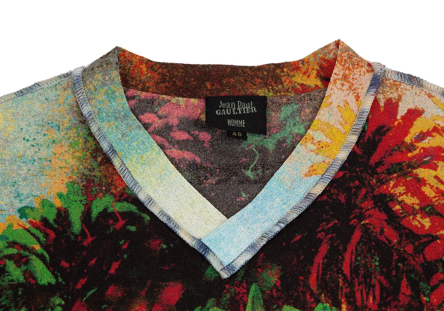 Jean Paul Gaultier Tropical Print V-Neck Power Net T-Shirt in Red Size US M / EU 48-50 / 2 - 3 Thumbnail