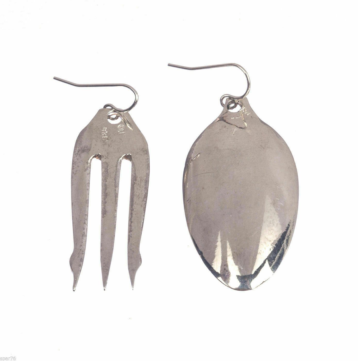 Handmade Sterling Plated Brass Olive Fork & Sugar Spoon Earrings Size ONE SIZE - 4 Thumbnail