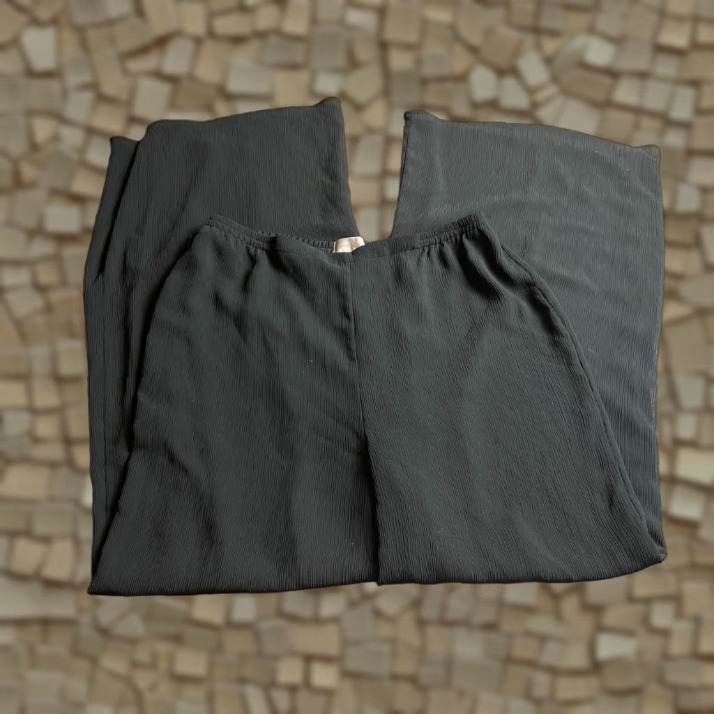 Vintage Draper's & Damon's Pants, Women's Medium, Black, Wide-Leg, Pull On, Dress Pants, Regular, 29.5 in Inseam, Pattern: Solid, Office, Womens Size 32" / US 10 / IT 46 - 1 Thumbnail
