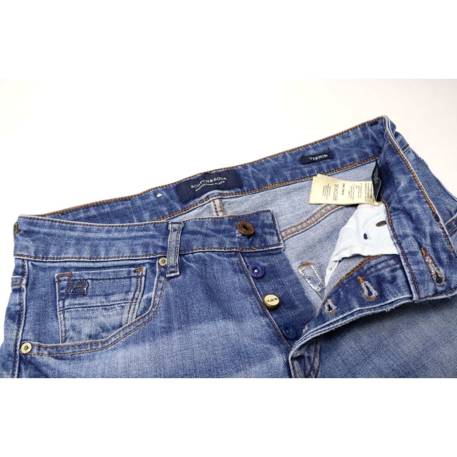 Scotch & Soda SCOTCH & SODA Vernon Jeans Men's W30/L32 Slim Fit Button Fly Fade Whisker Blue Denim Slim Jeans Mens Size US 30 / EU 46 - 4 Thumbnail