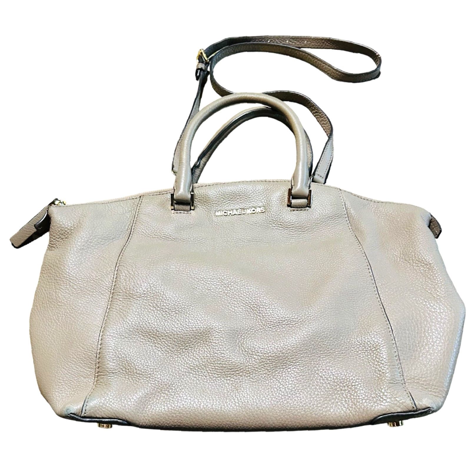 Vintage MICHAEL KORS Riley Leather Crossbody Purse Tote Shoulder Handbag Womens Brown Bag Gray Strap 15in 11in 16in 3in Pebbled Size ONE SIZE - 2 Thumbnail