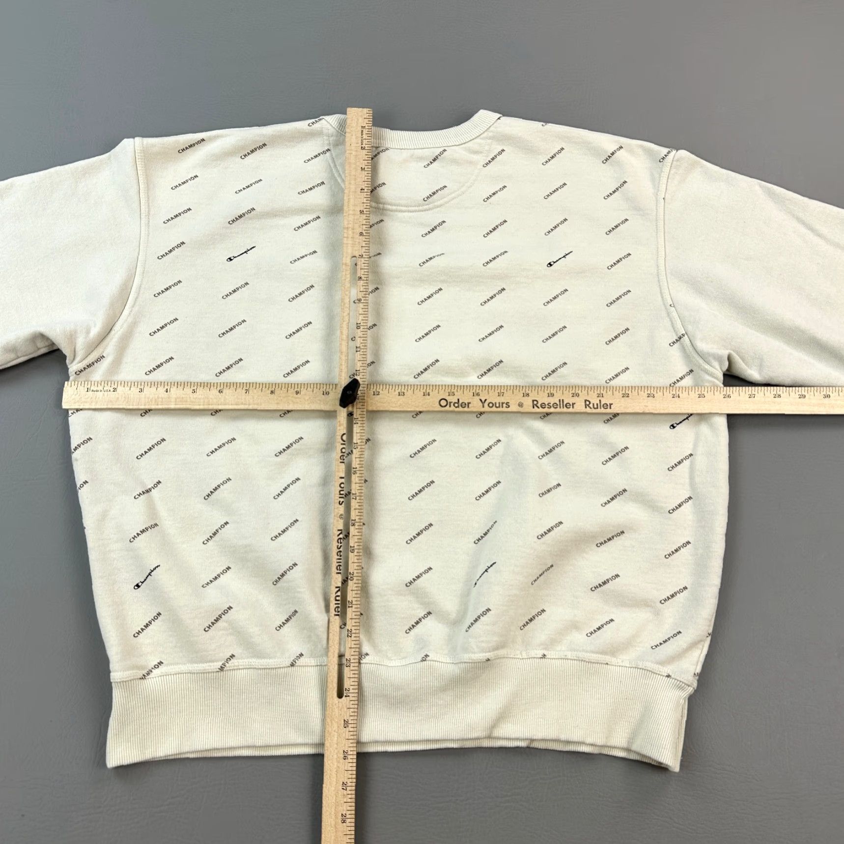 Champion Champion Sweatshirt Mens XL Cream All Over Logo Print Crewneck Pullover Size US XL / EU 56 / 4 - 6 Thumbnail