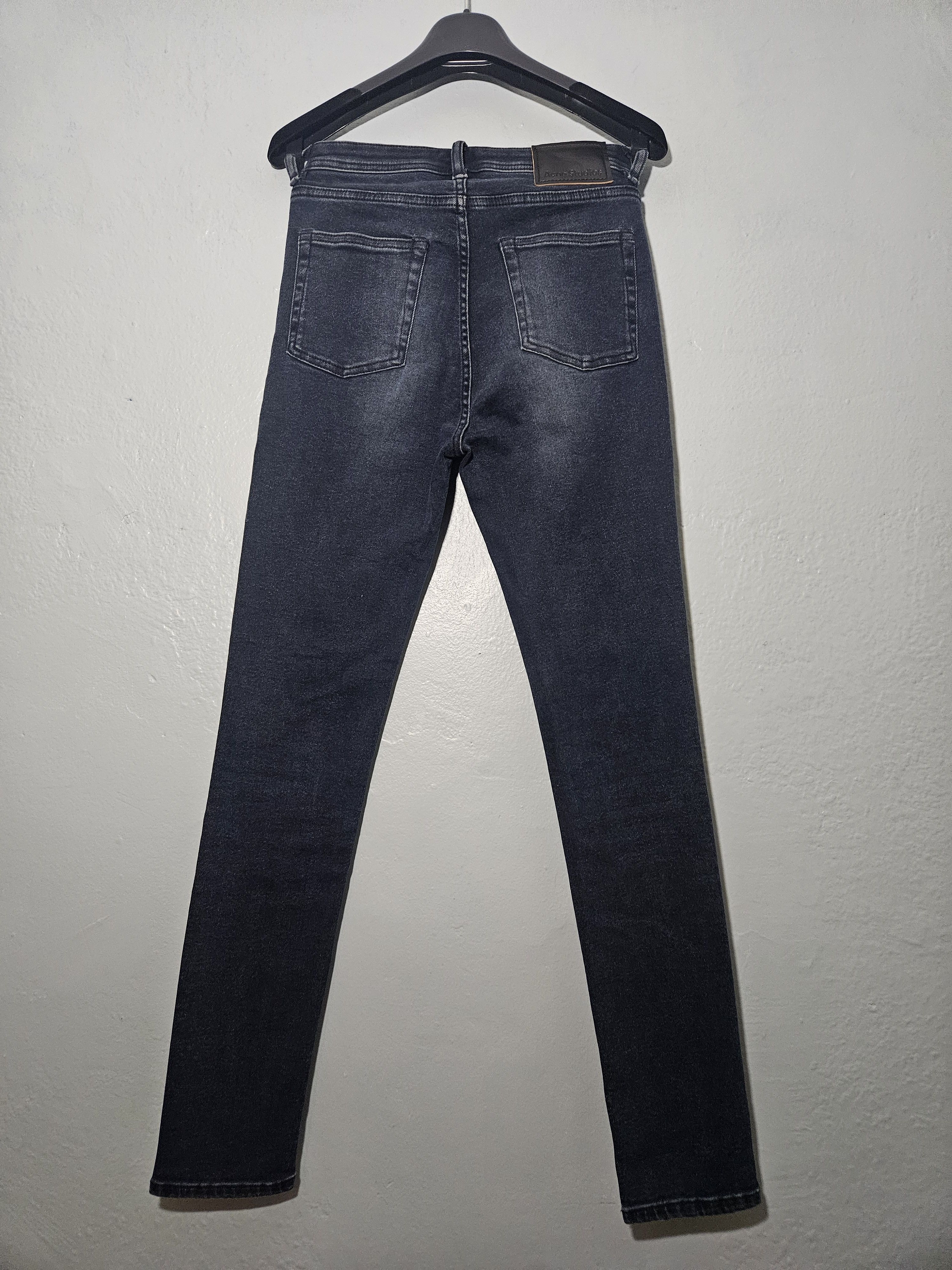 Acne Studios Peg Blue Black Leather Back Patch Skinny Denim Jeans Size 25" / US 0 / IT 36 - 1 Thumbnail