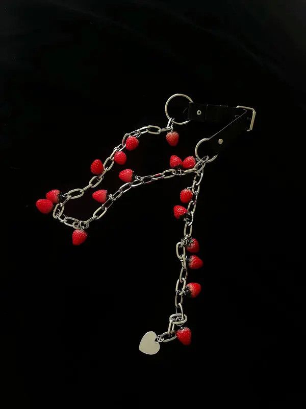 Jewelry Black Chain Belt with Red Pom Pom Charms, Fashion Accessory Size ONE SIZE - 5 Thumbnail