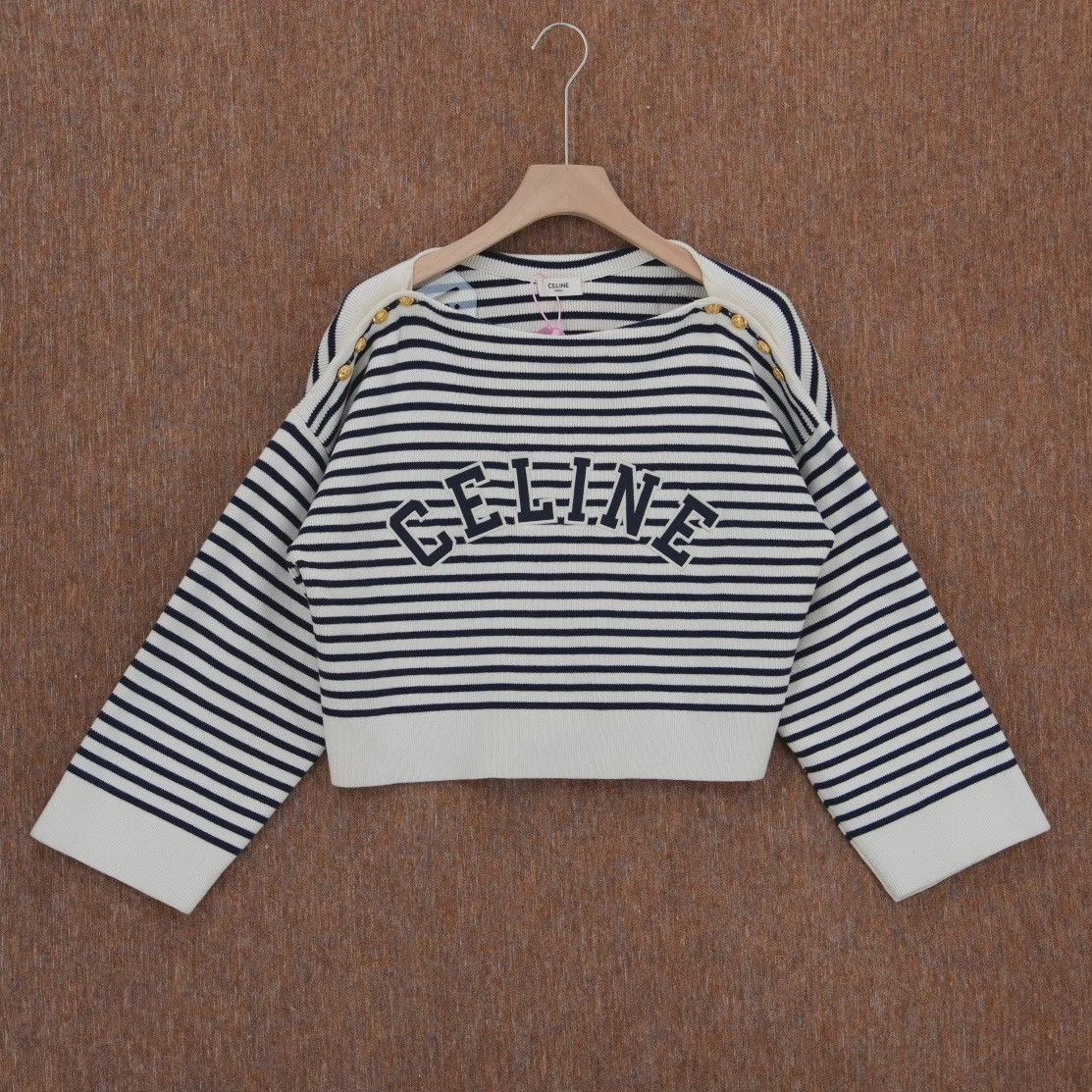 Celine Celine Gold Buckle Logo Striped Knit Sweater Size S / US 4 / IT 40 - 1 Thumbnail