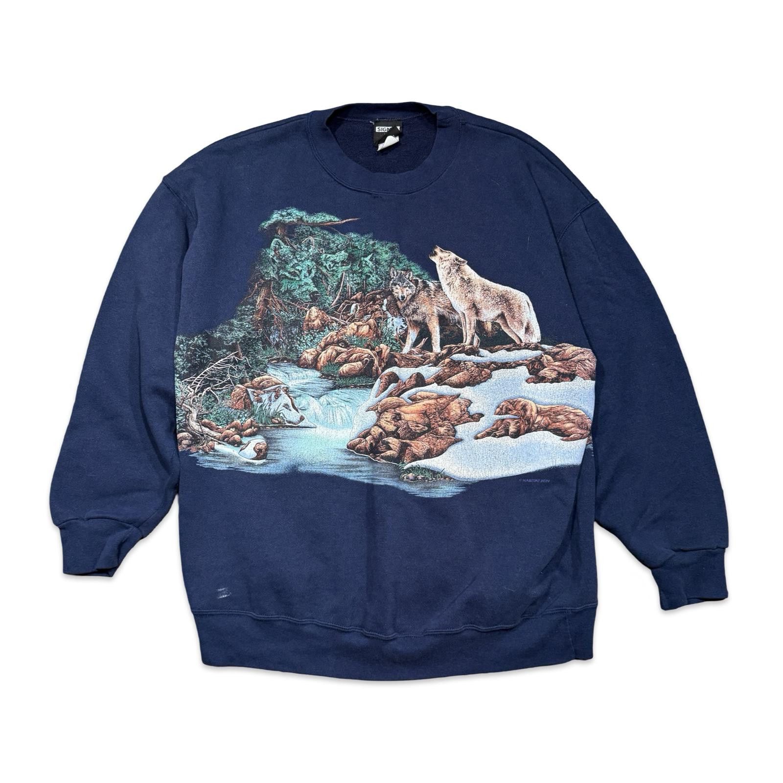 Designer Vintage Forest Wolves Graphic Crewneck Sweatshirt Size US XL / EU 56 / 4 - 1 Thumbnail