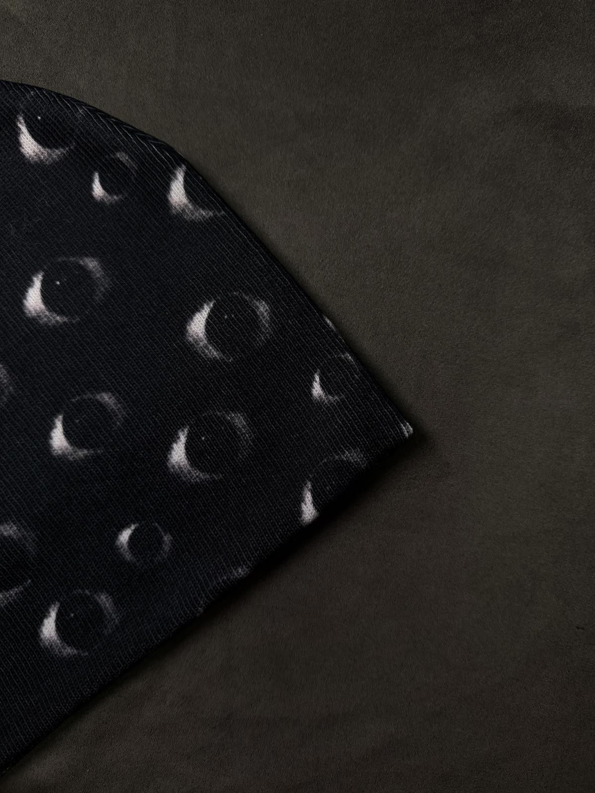 Japanese Brand Black All-Over Eyes Graphic No Cuff Knit Beanie Hat Black OS Size ONE SIZE - 3 Thumbnail