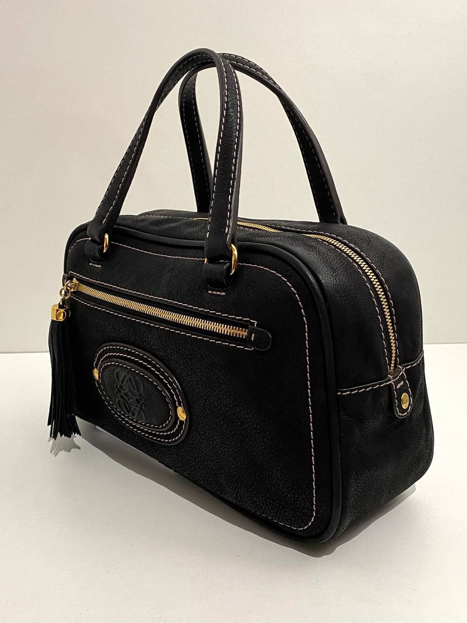Loewe Loewe Logo Black Leather Black Bowling Tote Hand Bag Size ONE SIZE - 6 Thumbnail