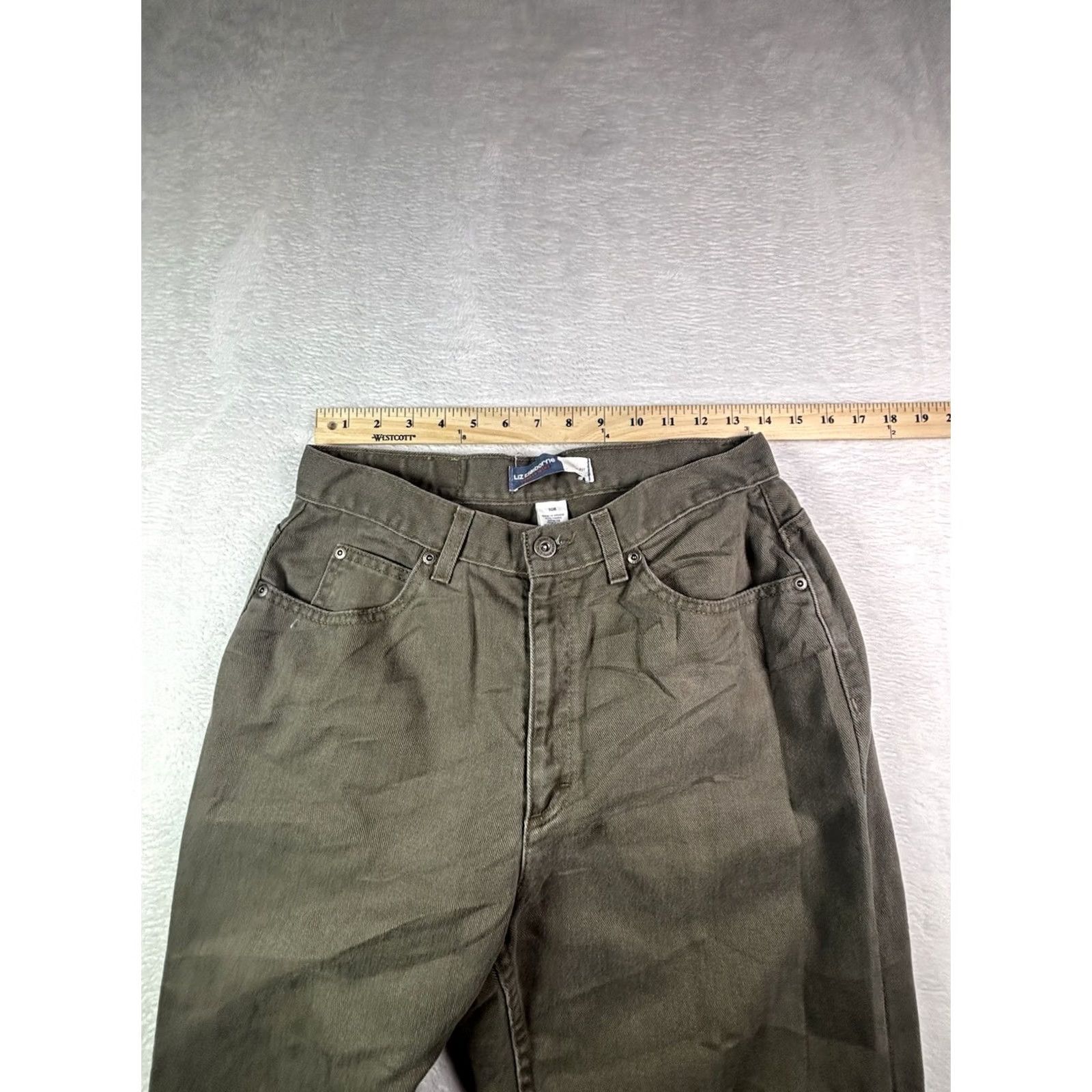 Liz Claiborne VINTAGE Liz Claiborne Lizwear Classic Fit Womens Jeans Tapered Olive Green Cotton 10R Denim High Rise 5-Pocket Mens? Girls? Size 32" / US 10 / IT 46 - 6 Thumbnail