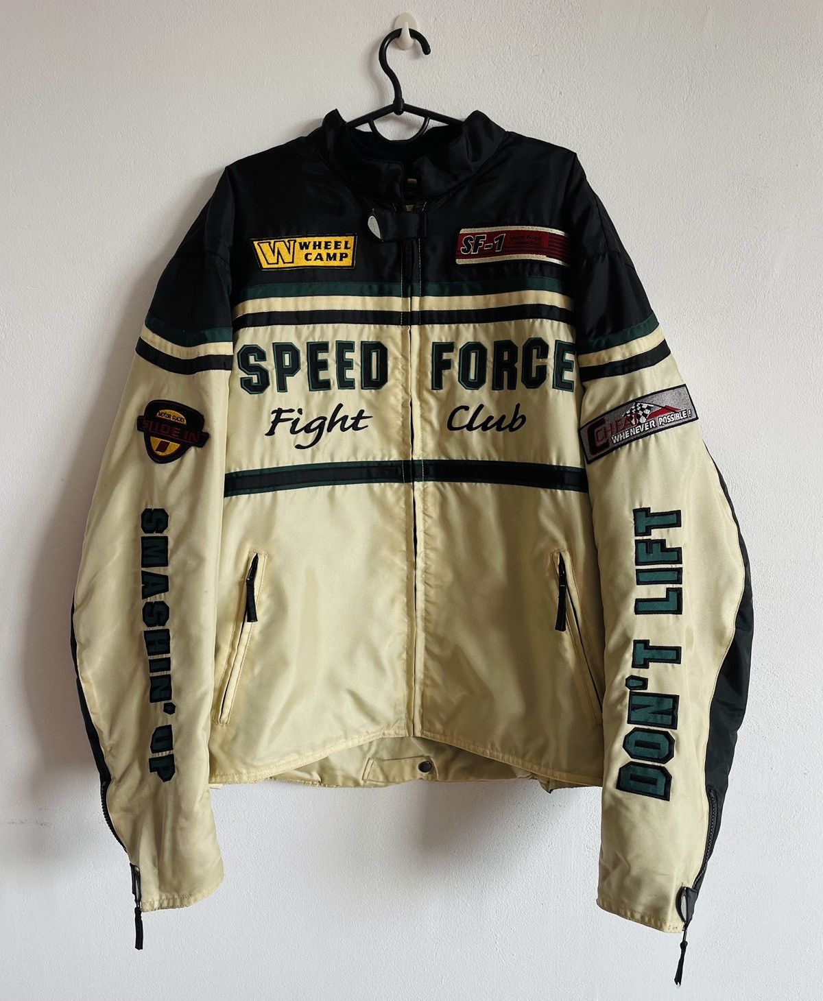 image of Vintage Hein Gericke Speed Force Motorcycle Racer Jacket in Beige Black, Men's (Size 2XL)