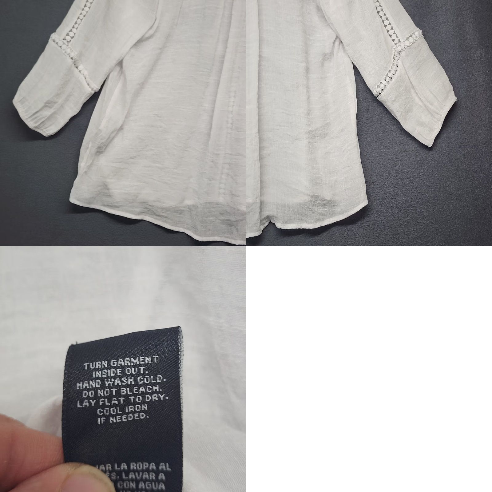 Vintage Zac & Rachel Blouse Womens Large Boho White Cream Crochet Trim Peasant Top 3/4 Sleeve L Size L / US 10 / IT 46 - 9 Thumbnail