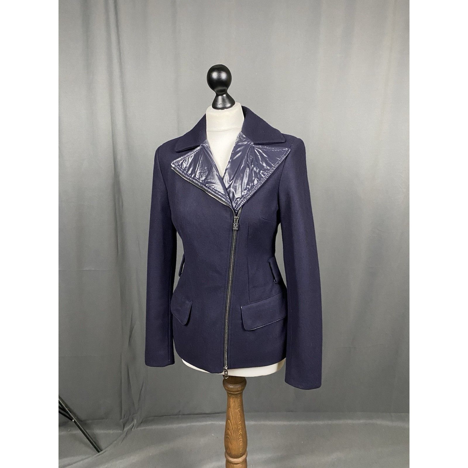 Belstaff Belstaff Women's Blue Wool Assymetric Motorcycle Biker Jacke Size M / US 6-8 / IT 42-44 - 4 Thumbnail