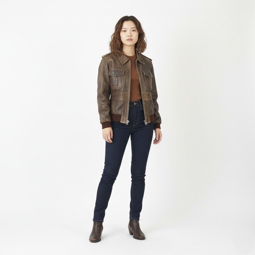 Vintage Zoomp Women M (S) Jacket Brown Leather vtg biker 6926 Size M / US 6-8 / IT 42-44 - 1 Thumbnail