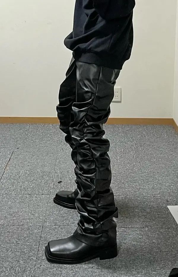 VIBE Loose Ruched Casual Pu Leather Pants Streetwear Punk Rock Size US 30 / EU 46 - 8 Thumbnail