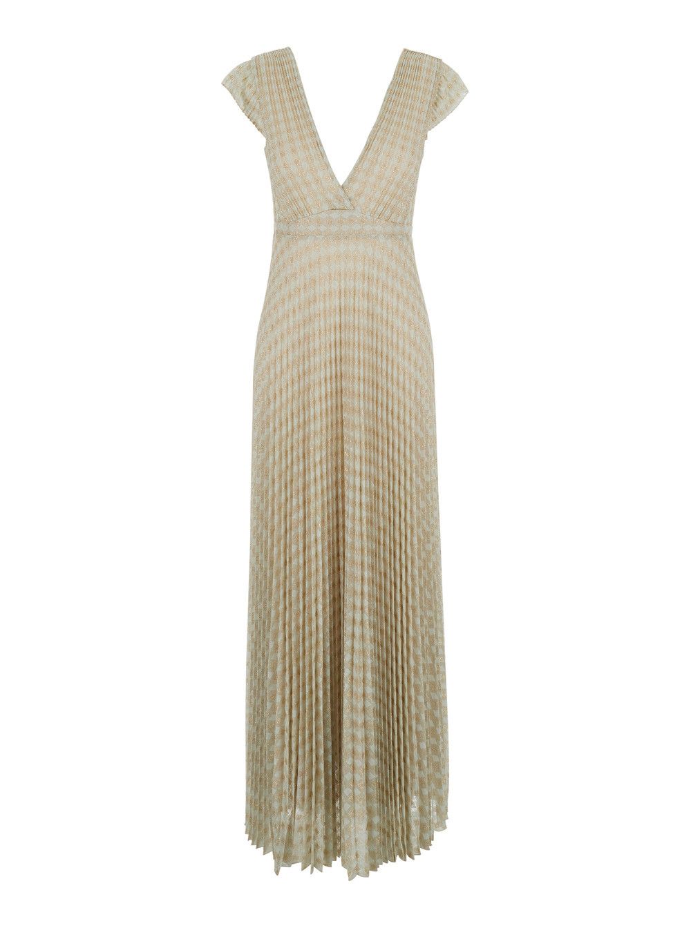 forte_forte Long 'Forte' Dress with Deep V-Neck and All-Over Plissé Decorations in Metallic Viscose Blend for Women Size M / US 6-8 / IT 42-44 - 1 Thumbnail