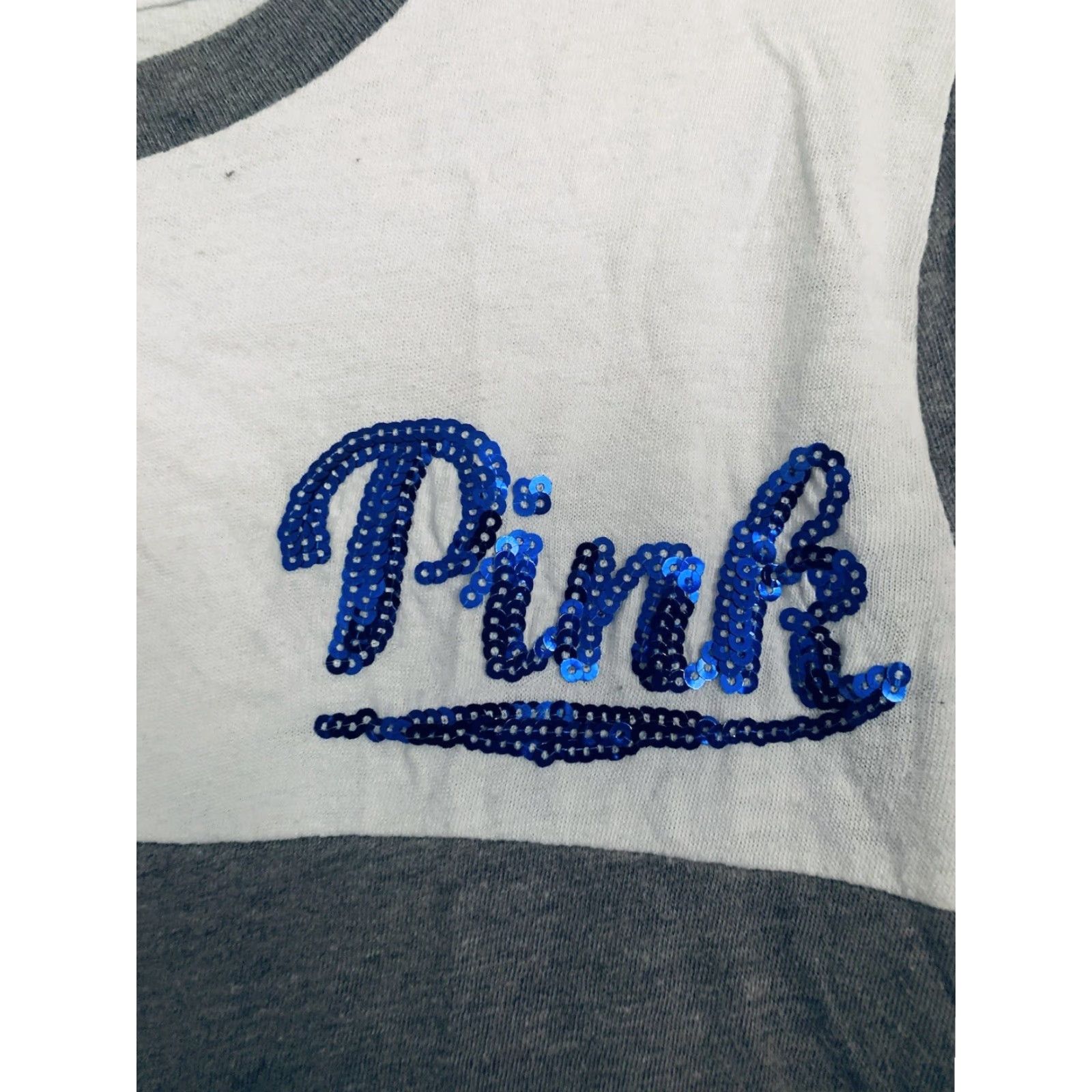 Victoria's Secret Victoria’s Secret PINK Shirt Colorblock 3/4 Sleeve XS Gray Blue Bling Womens XS Size XS / US 0-2 / IT 36-38 - 2 Thumbnail