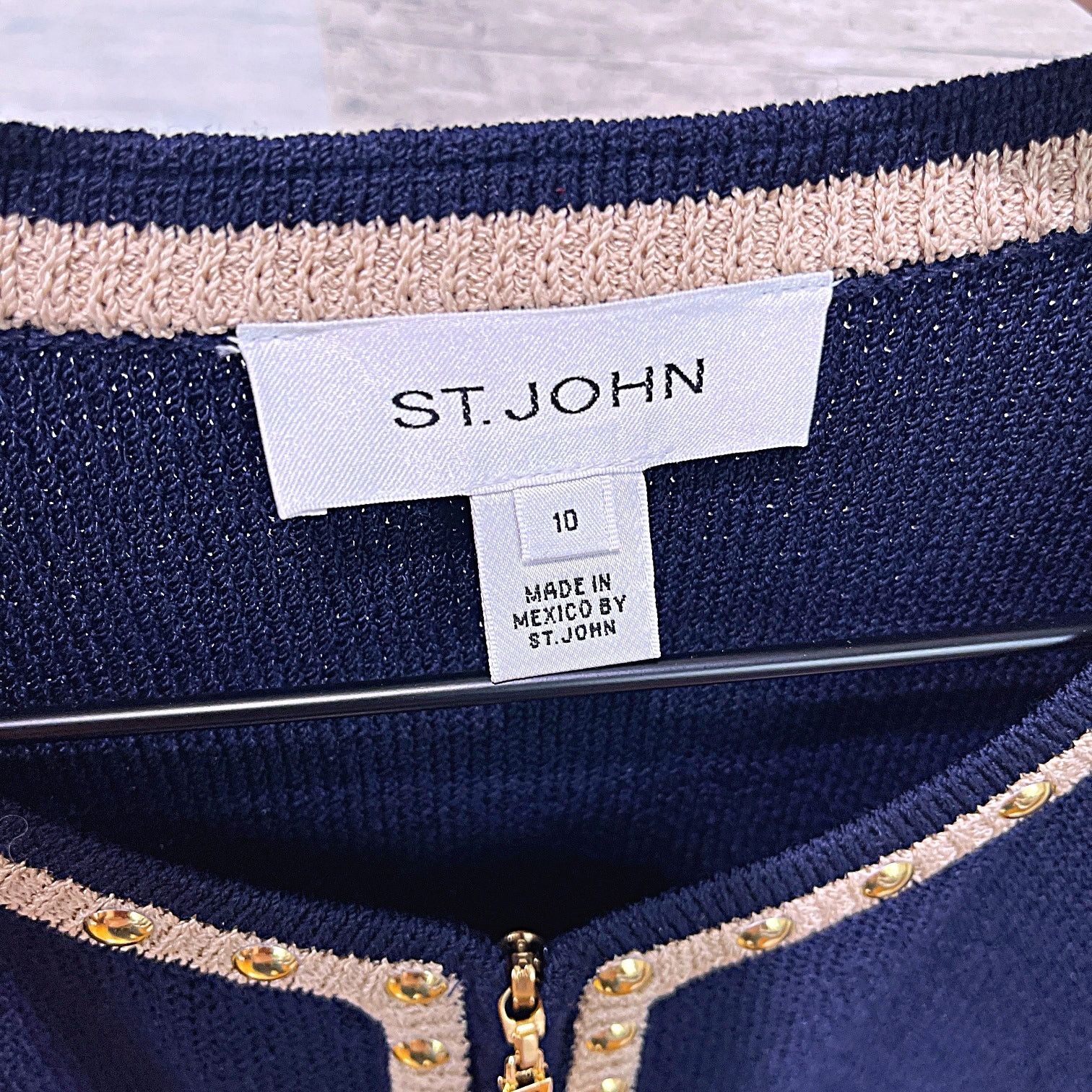 St. John ST JOHN Tweed Lady Jacket Blue Gold Studded Trim Womens 10 Size L / US 10 / IT 46 - 8 Thumbnail
