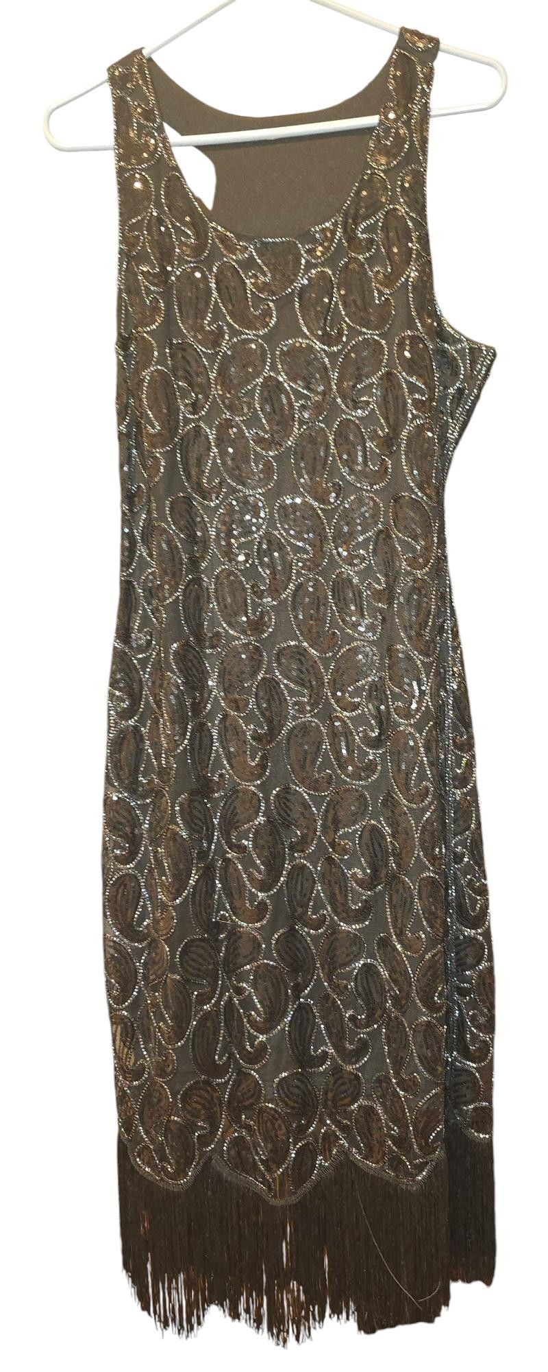 Designer Glamorous Black Beaded Fringe Dress - Vintage Style Size XL / US 12-14 / IT 48-50 - 3 Thumbnail