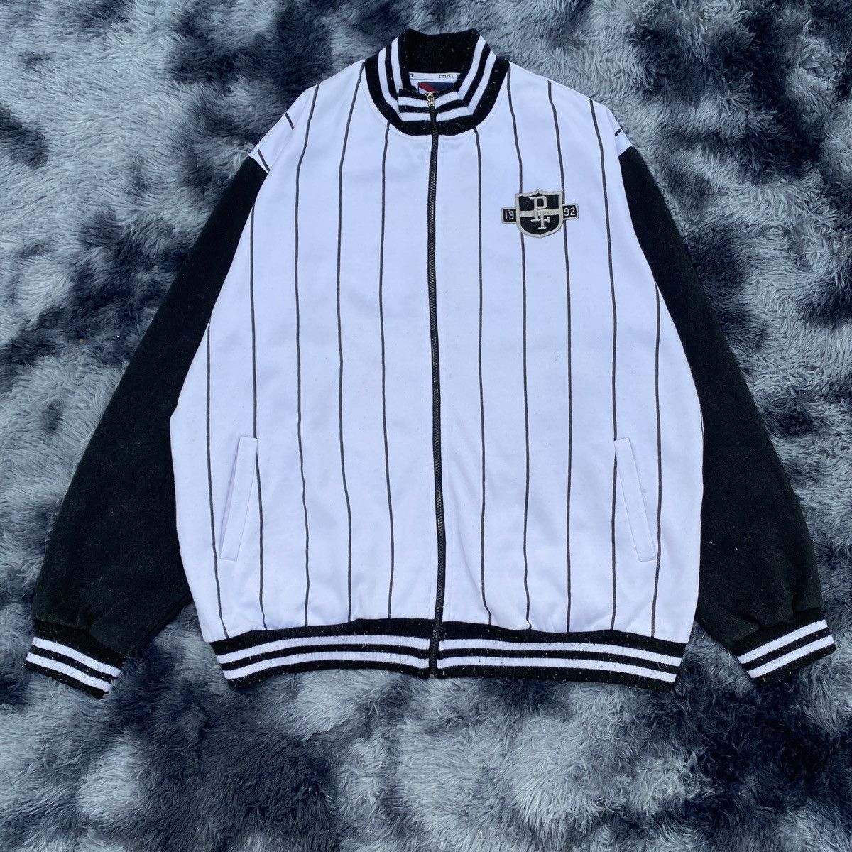 image of Phat Farm Hip Hop Varsity Jacket in White, Men's (Size XL)