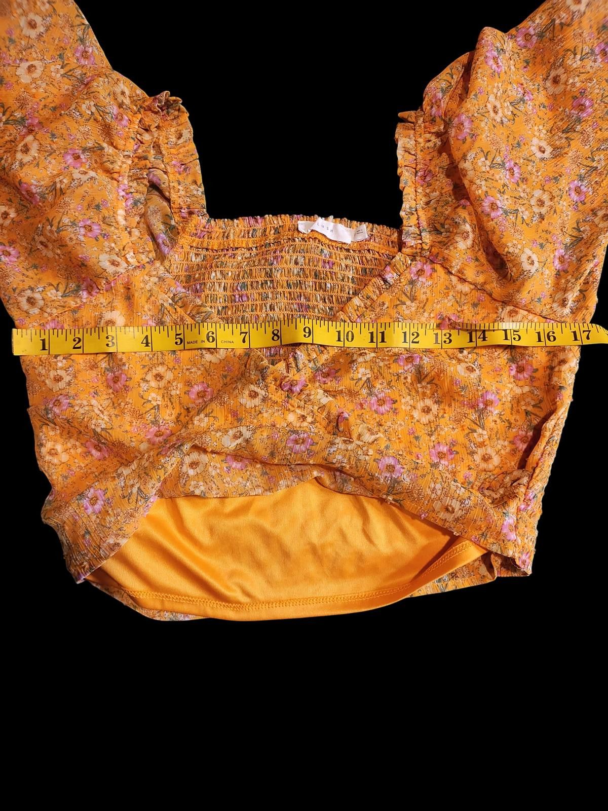 Luchiano Visconti Lush Yellow Floral Wrap Crop Top with Puff Sleeves Size M / US 6-8 / IT 42-44 - 7 Thumbnail