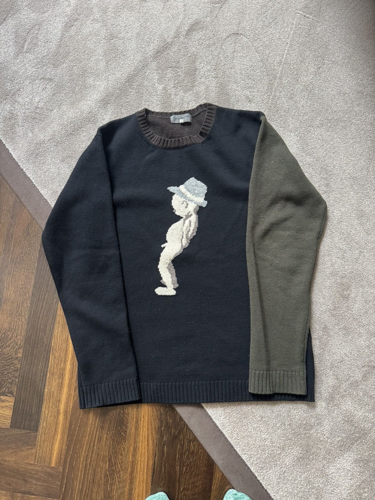 Yohji Yamamoto AW09 Shomben Kozo PENIS Contrast Sleeve Wool Sweater Size US L / EU 52-54 / 3 - 5 Thumbnail