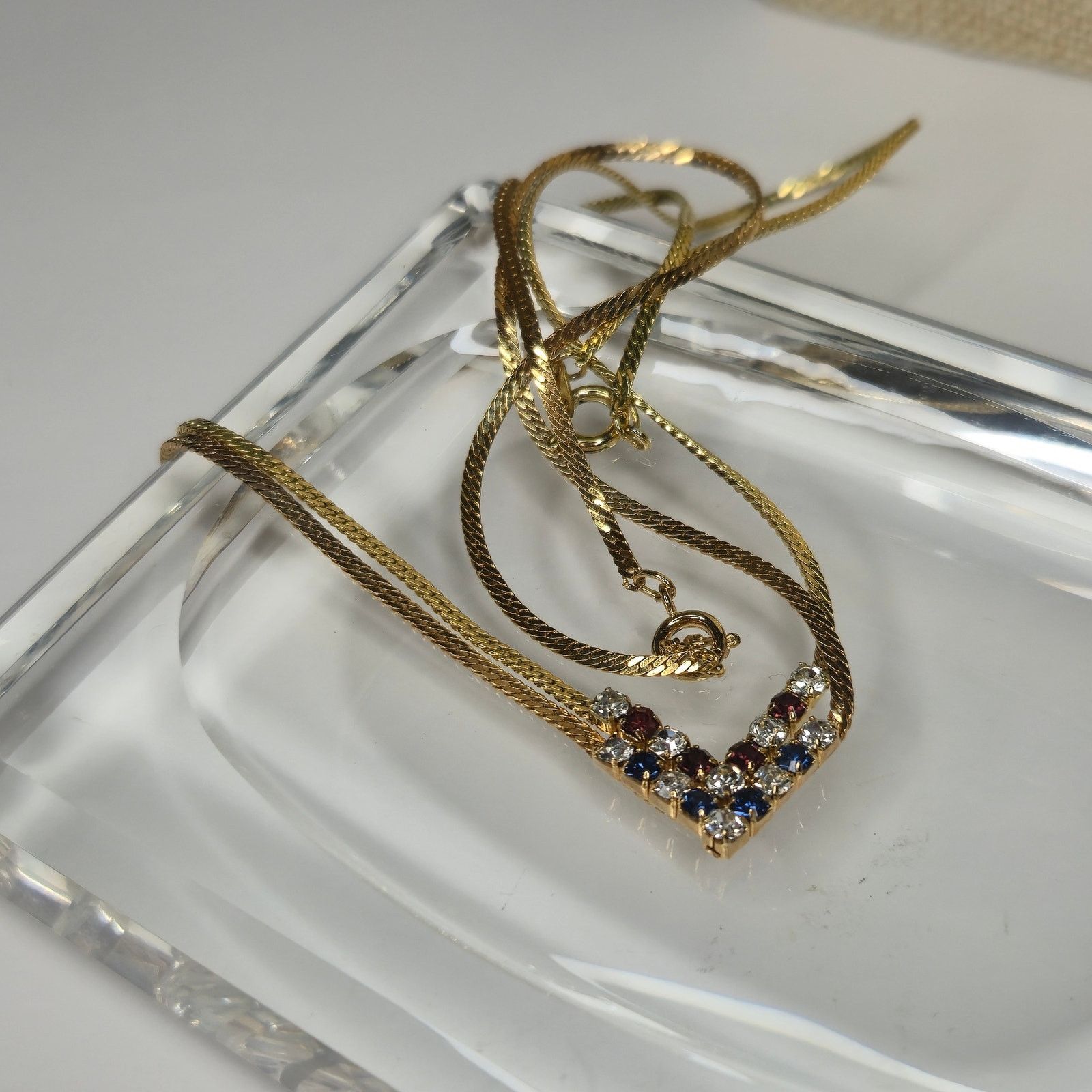 Vintage Vintage Gold Tone Flat Chain Necklaces Faux Sapphire & Ruby Size ONE SIZE - 3 Thumbnail