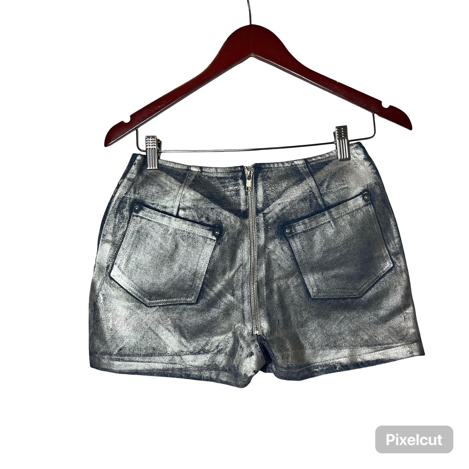 Other Char Workroom Woven Wax Denim Mini Skort Signature Silver Size 26" / US 2 / IT 38 - 4 Thumbnail