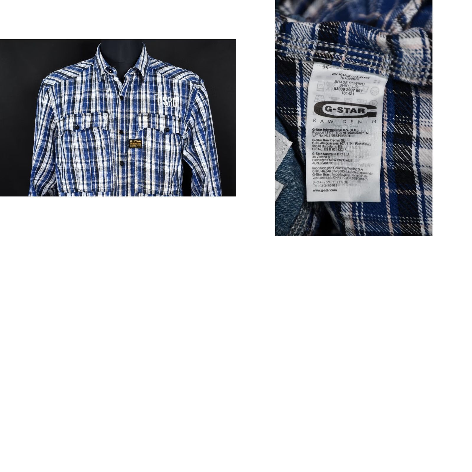 G-Star G-Star Raw Brass Rewind Plaid Shirt 3XL Men's Button-Up Long Sleeve Blue Cotton Size US XXL / EU 58 / 5 - 8 Thumbnail